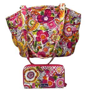 Vera Bradley Mandy Tote With Wallet in the Discontinued "Clementine" pattern.